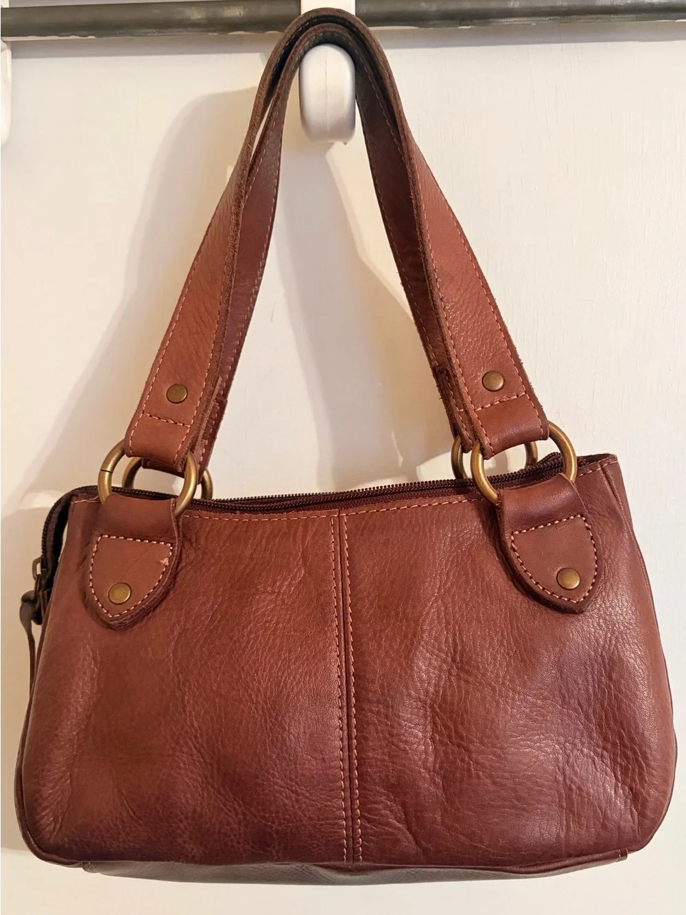 Brown Studded Shoulder Bag & Fossil Wallet Bundle